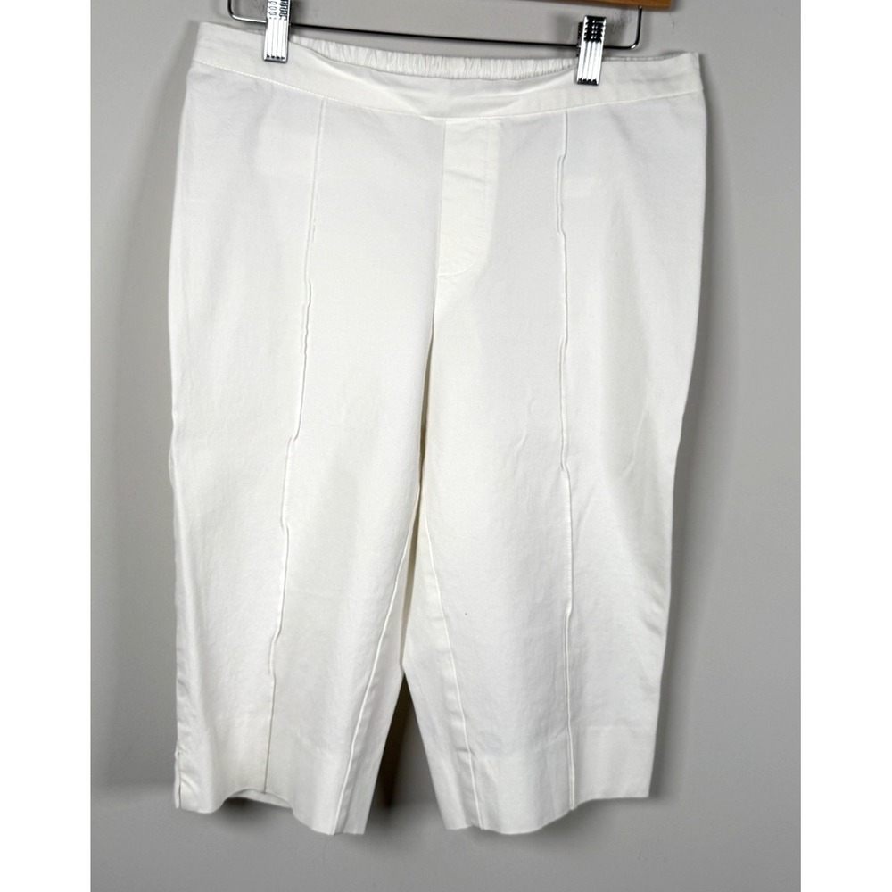 Isaac Mizrahi White Front Seam Crop Pants 8P Pintuck Pull On Capri Coastal Summe